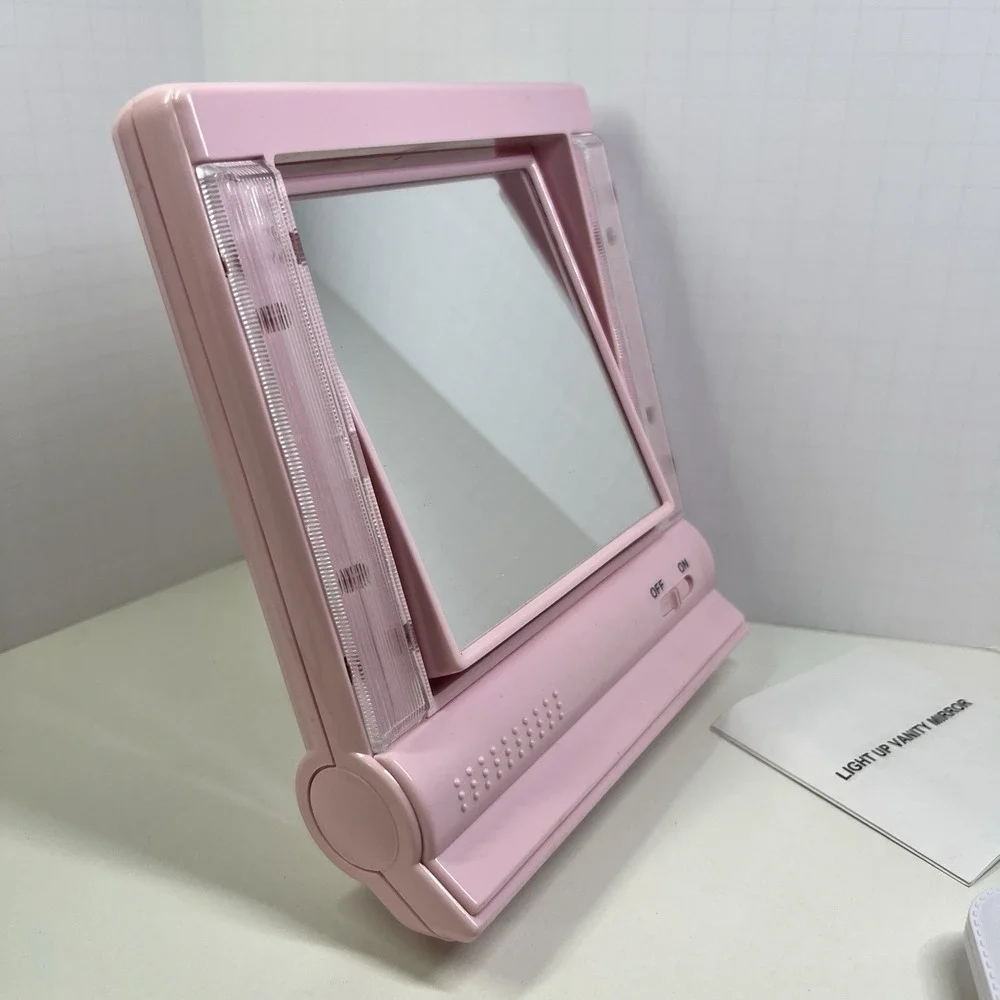 Lighted Vanity Mirror Pink Makeup‎ Mirror Folding Travel Light Up Y2K Handheld